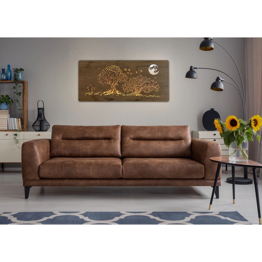 Li-Go 5042/DUB2 - Dimbare LED-wanddecoratie LED/24W/230V 110x50 cm eik/Drie eiken en maan