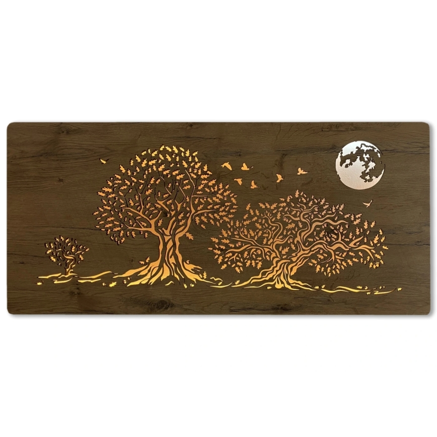 Li-Go 5042/DUB2 - Dimbare LED-wanddecoratie LED/24W/230V 110x50 cm eik/Drie eiken en maan