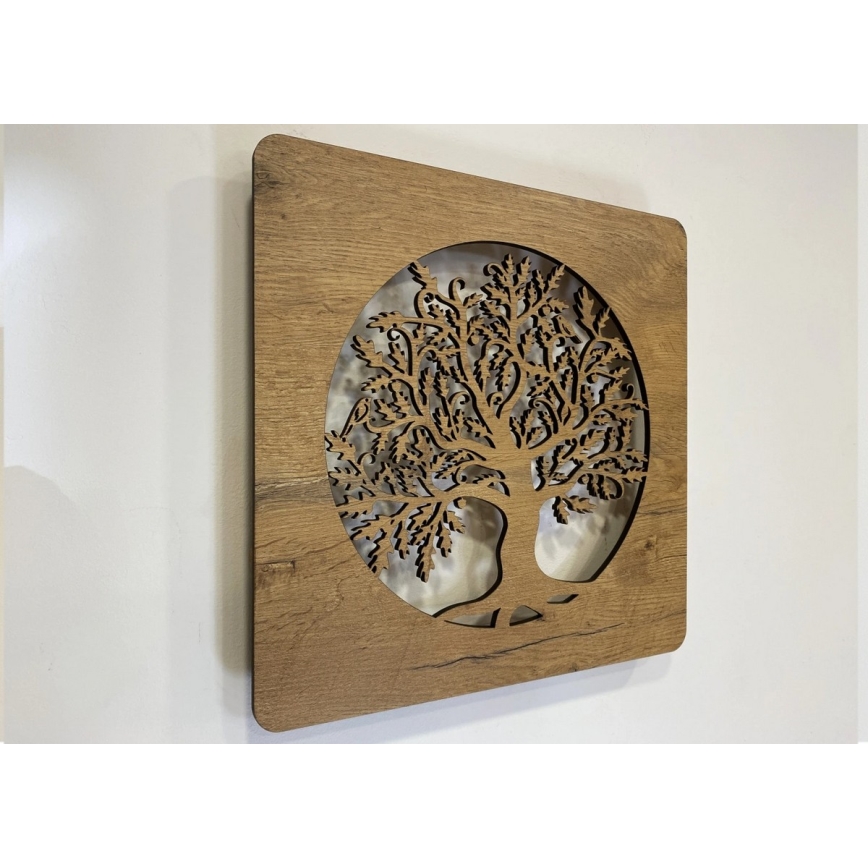 Li-Go 5275/DUB2 - Décoration murale LED à intensité variable LED/10W/5V 20000 mAh 42x42 cm chêne/Chêne en cercle + télécommande