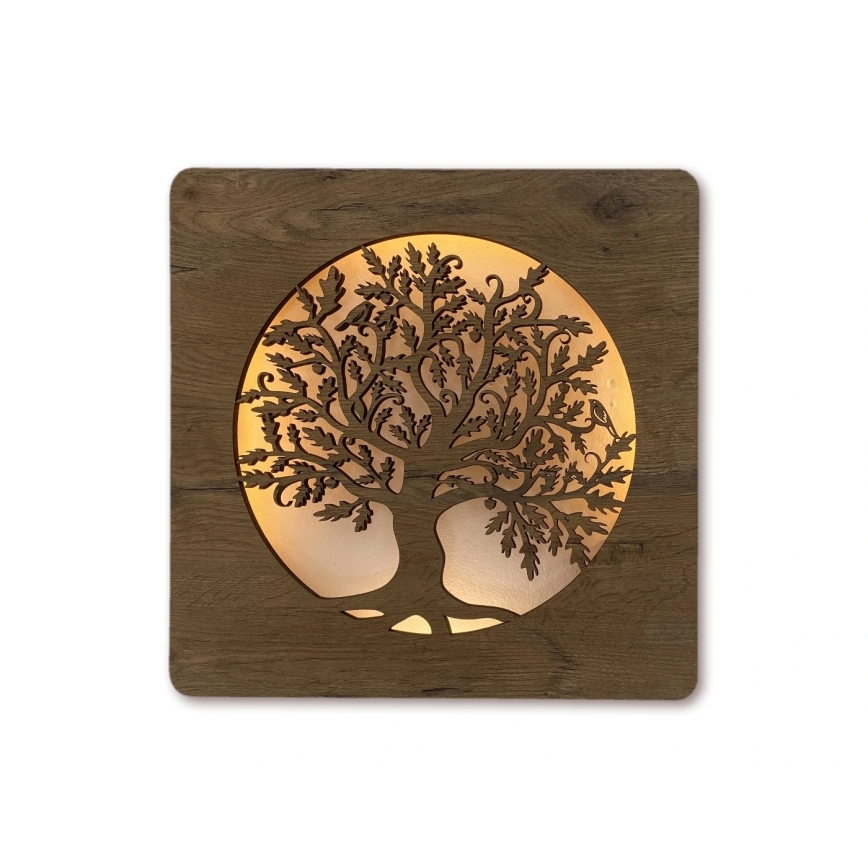 Li-Go 5275/DUB2 - Décoration murale LED à intensité variable LED/10W/5V 20000 mAh 42x42 cm chêne/Chêne en cercle + télécommande