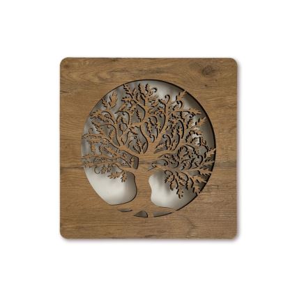 Li-Go 5275/DUB2 - Décoration murale LED à intensité variable LED/10W/5V 20000 mAh 42x42 cm chêne/Chêne en cercle + télécommande