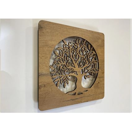 Li-Go 5275/DUB2 - dimbare LED-wanddecoratie LED/10W/5V 20000 mAh 42x42 cm eik/Eik in cirkel + afstandsbediening