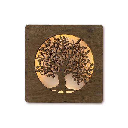 Li-Go 5275/DUB2 - dimbare LED-wanddecoratie LED/10W/5V 20000 mAh 42x42 cm eik/Eik in cirkel + afstandsbediening