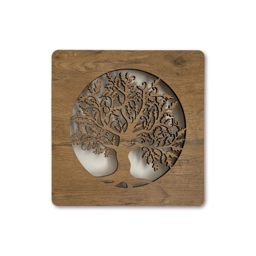 Li-Go 5275/DUB2 - dimbare LED-wanddecoratie LED/10W/5V 20000 mAh 42x42 cm eik/Eik in cirkel + afstandsbediening