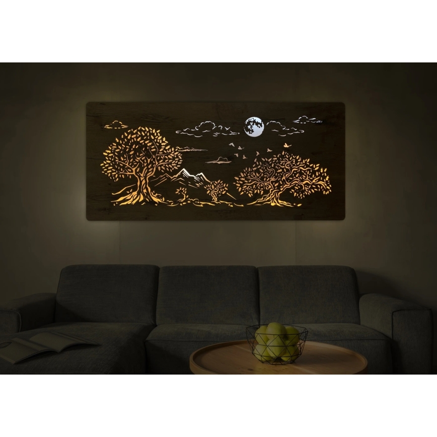 Li-Go 5478/DUB2 - Décoration murale LED dimmable LED/24W/230V 130x60 cm chêne/Quatre chênes et la lune
