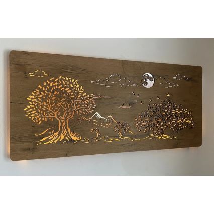 Li-Go 5478/DUB2 - Décoration murale LED dimmable LED/24W/230V 130x60 cm chêne/Quatre chênes et la lune