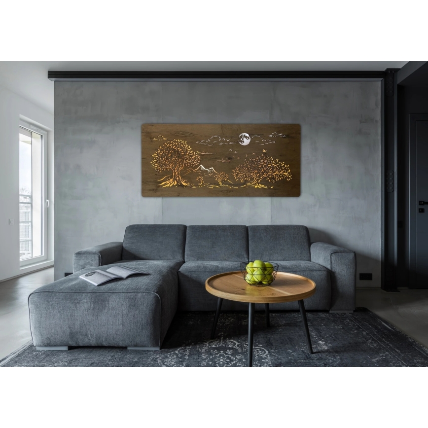 Li-Go 5478/DUB2 - Dimbare LED-wanddecoratie LED/24W/230V 130x60 cm eik/Vier eikenbomen en maan