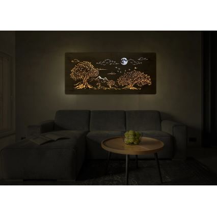 Li-Go 5478/DUB2 - Dimbare LED-wanddecoratie LED/24W/230V 130x60 cm eik/Vier eikenbomen en maan