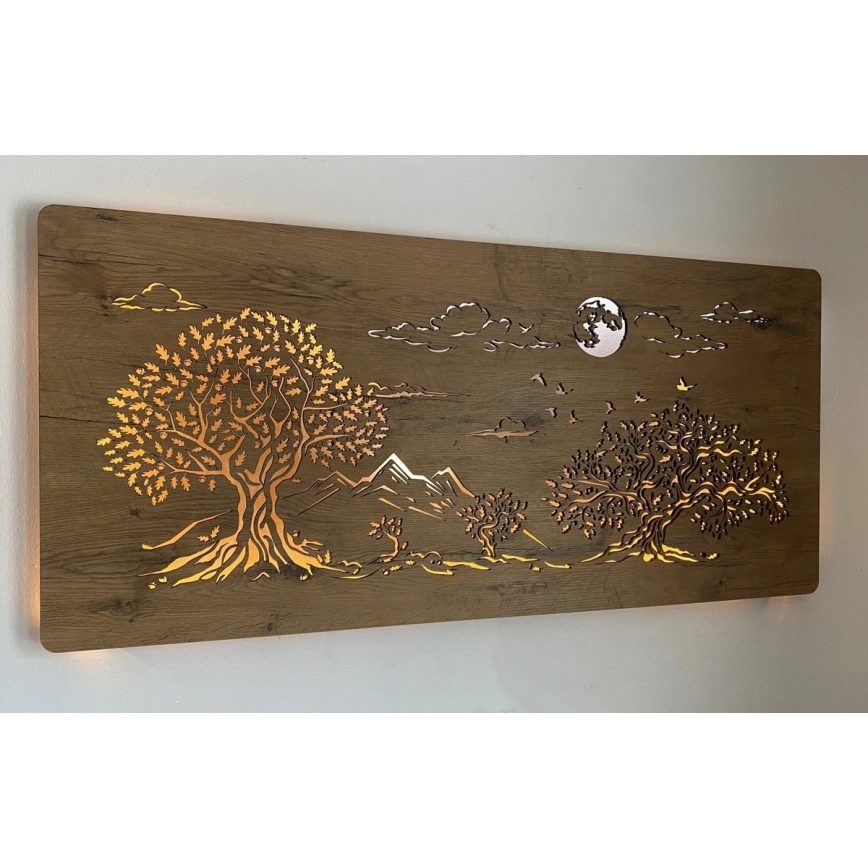 Li-Go 5478/DUB2 - Dimbare LED-wanddecoratie LED/24W/230V 130x60 cm eik/Vier eikenbomen en maan