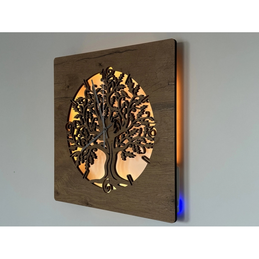 Li-Go 5652/DUB2 - LED dimbare klok LED/10W/5V 20000 mAh 42x42 cm eiken/eiken in cirkel + afstandsbediening