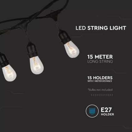 Lichtketting voor buiten STRING 15m 15xE27/25W/230V IP54