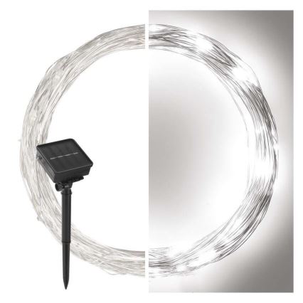 Lichtsnoer op zonne-energie 120xLED/2,4W/1,2V 12m IP44 600 mAh koel wit