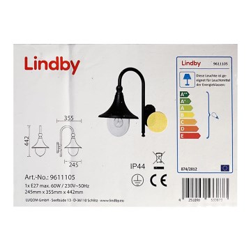 Lindby - Buitenwandlamp DAPHNE 1xE27/60W/230V IP44
