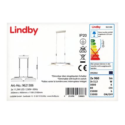 Lindby - Dimbare LED hanglamp aan een koord  JUDIE 2xLED/11,5W/230V