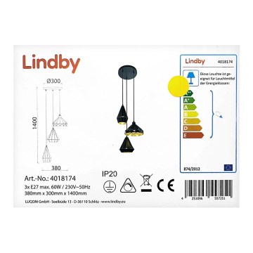 Lindby - Hanglamp aan een koord 3xE27/60W/230V