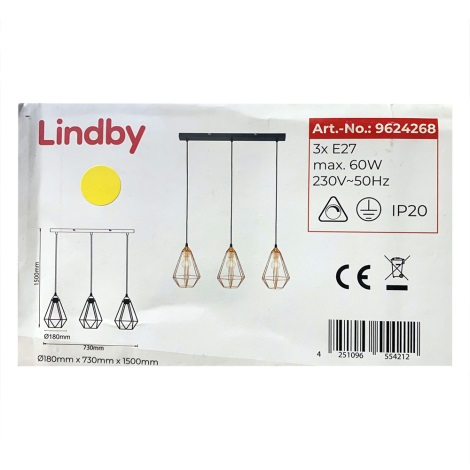 Lindby - Hanglamp aan een koord ELDA 3xE27/60W/230V