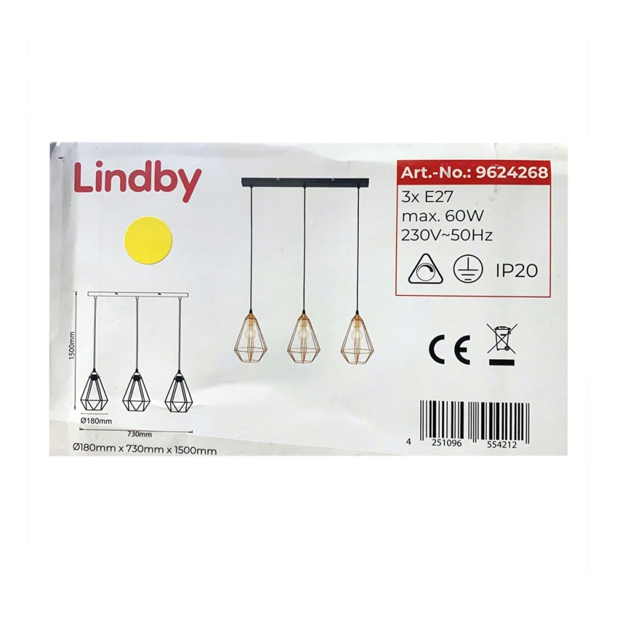 Lindby - Hanglamp aan een koord ELDA 3xE27/60W/230V