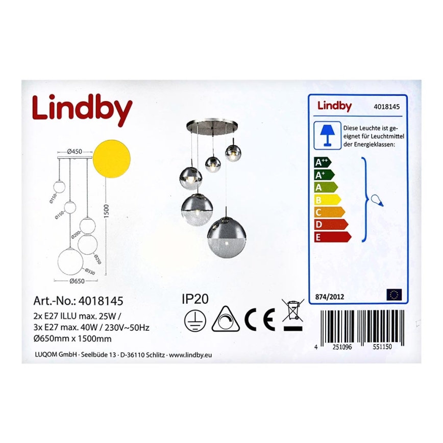 Lindby - Hanglamp aan een koord RAVENA 3xE27/40W/230V + 2xE27/25W/230V