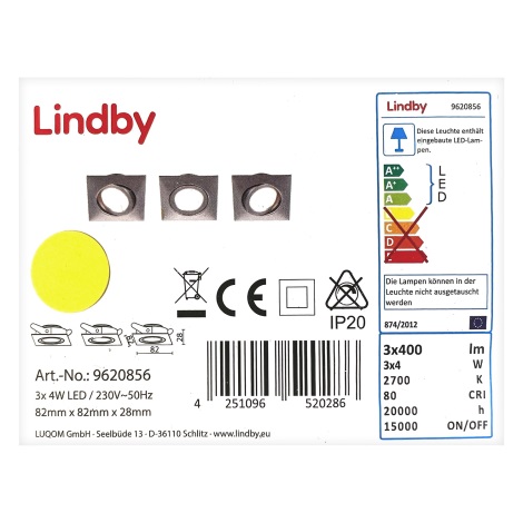 Lindby - SET 3x LED Hang plafondverlichting ANDREJ LED/4W/230V