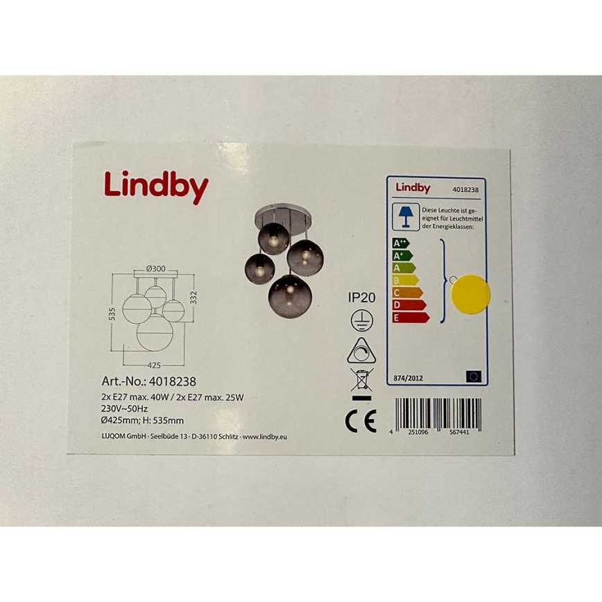 Lindby - Suspension avec tige ROBYN 2xE27/40W/230V + 2xE27/25W/230V