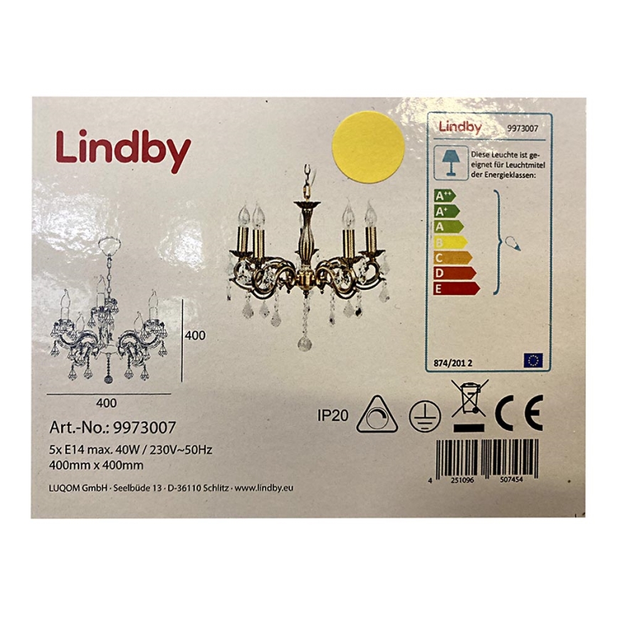 Lindby - Suspension chaîne KORA 5xE14/40W/230V