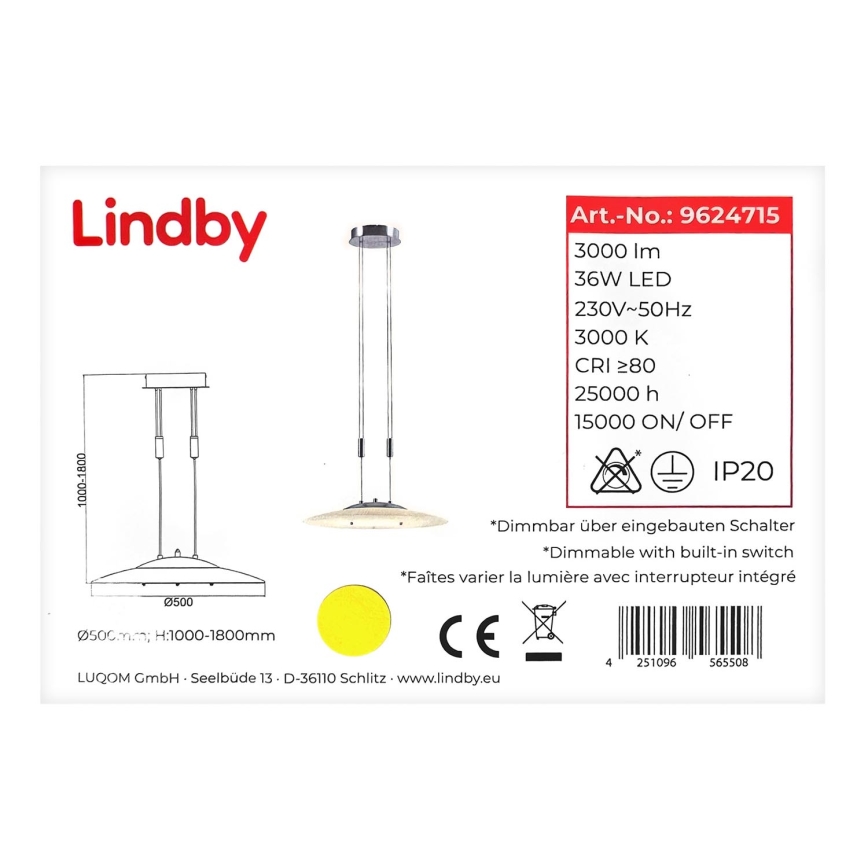 Lindby - Suspension filaire à intensité variable AMIDALA LED/36W/230V