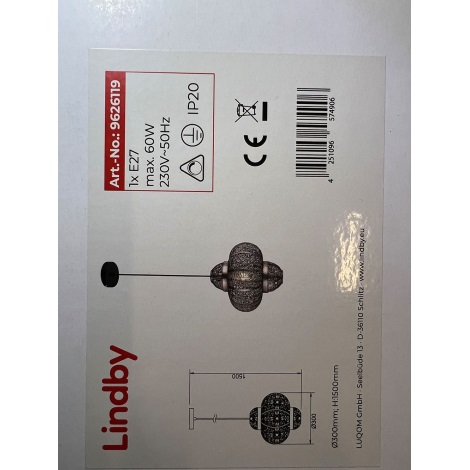 Lindby - Suspension filaire DARLIA 1xE27/60W/230V