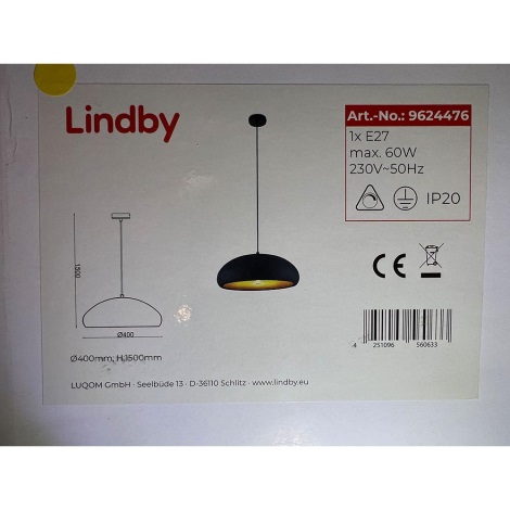 Lindby - Suspension filaire GERWINA 1xE27/60W/230V