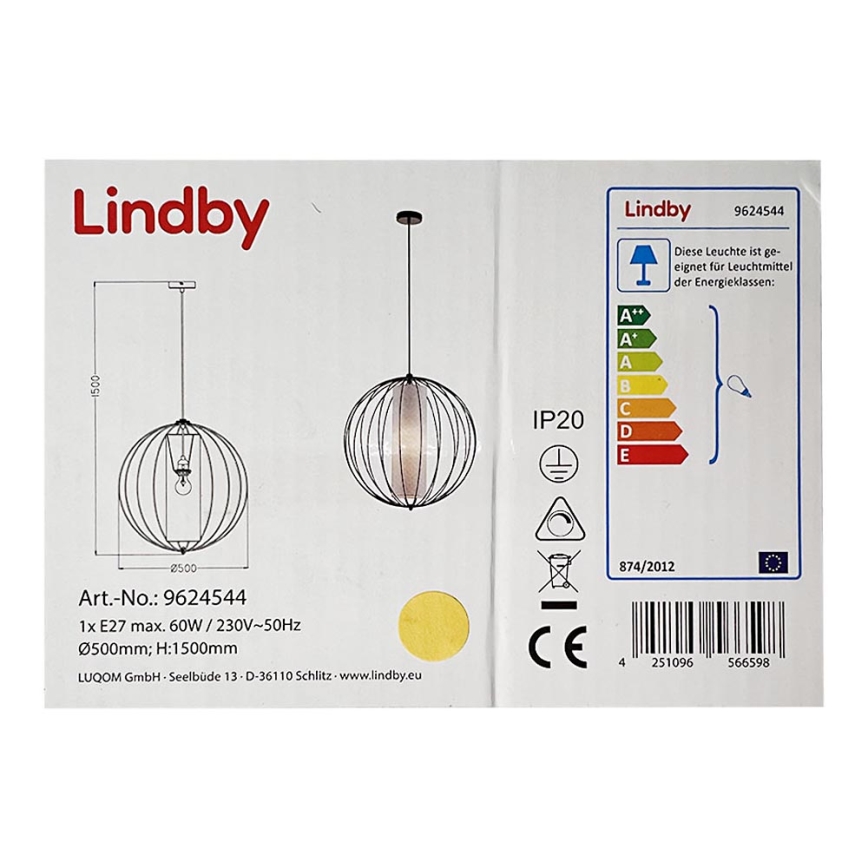 Lindby - Suspension filaire KORIKO 1xE27/60W/230V