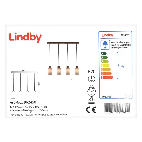 Lindby - Suspension filaire NICUS 4xE27/60W/230V