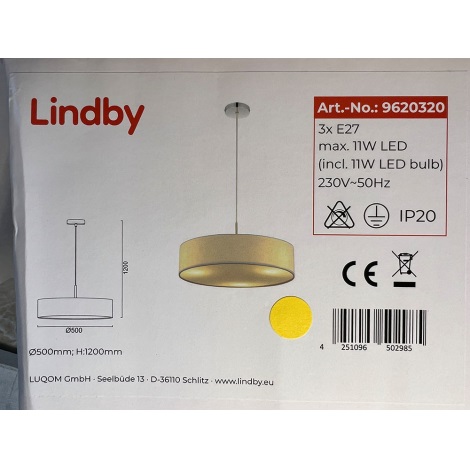 Lindby - Suspension filaire SEBATIN 3xE27/11W/230V