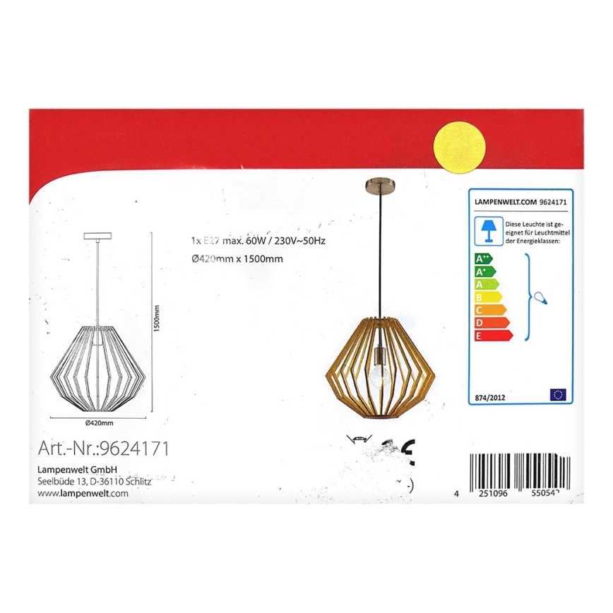 Lindby - Suspension filaire SIGGIE 1xE27/60W/230V