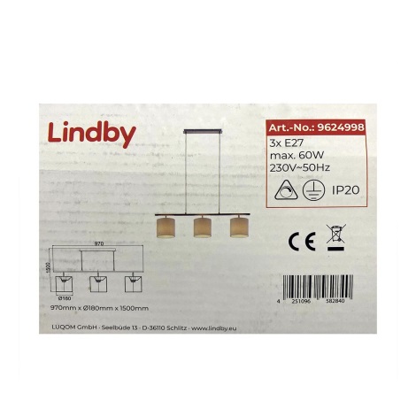 Lindby - Suspension filaire ZALIA 3xE27/60W/230V