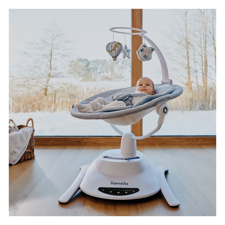 Lionelo - Babyschommel met melodie 2-in-1 BELLA 4xAA Betongrijs + afstandsbediening