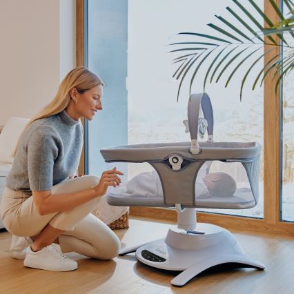 Lionelo - Babyschommel met melodie 2-in-1 BELLA 4xAA Betongrijs + afstandsbediening