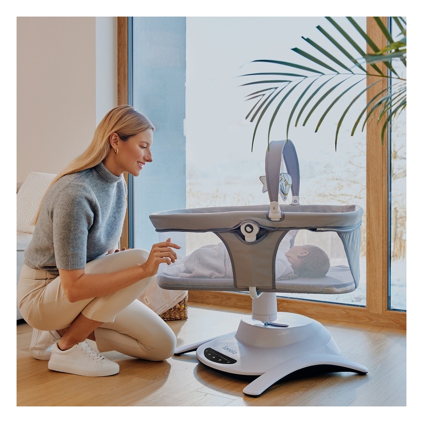 Lionelo - Babyschommel met melodie 2-in-1 BELLA 4xAA Betongrijs + afstandsbediening