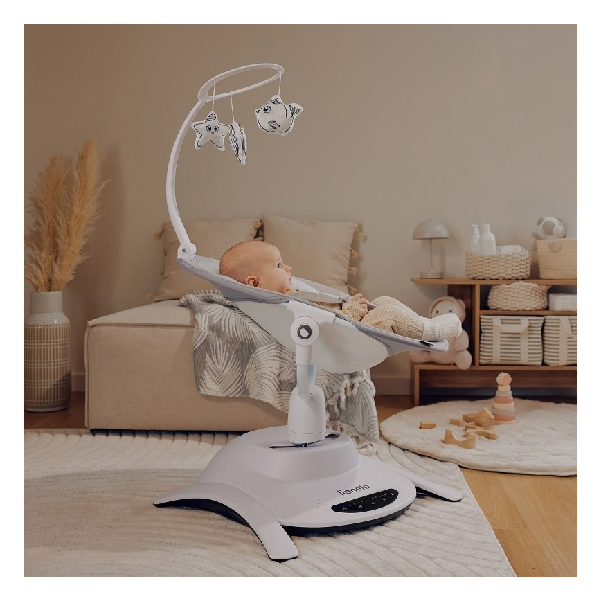 Lionelo - Babyschommel met melodie 2-in-1 BELLA 4xAA Betongrijs + afstandsbediening