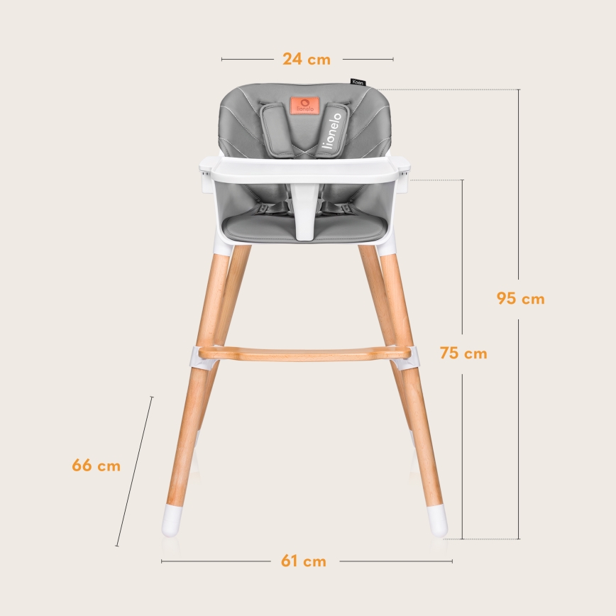 Lionelo - 2-in-1 kinder-eetstoel KOEN Grey Stone