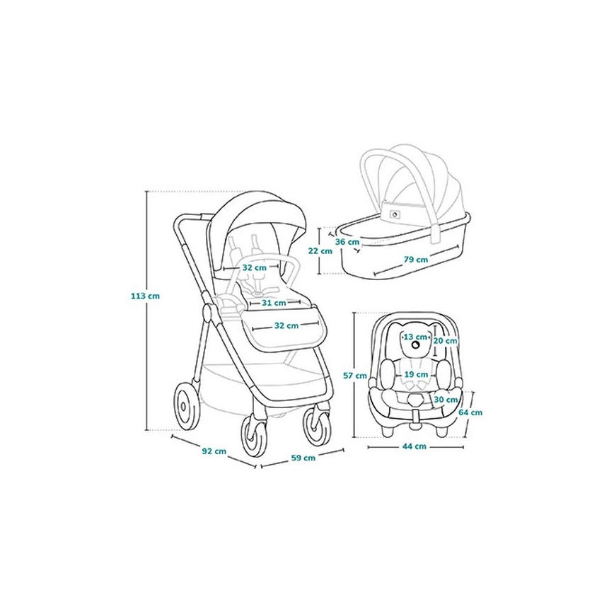 Lionelo - 3-in-1 combi-kinderwagen MERIL Grijs Stone