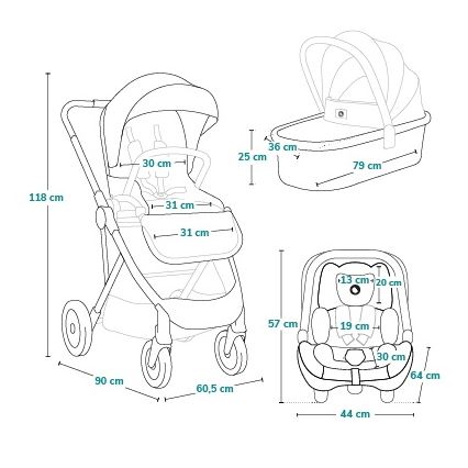 Lionelo - 3-in-1 combinatiekinderwagen AMBER PLUS Grijs Grafiet