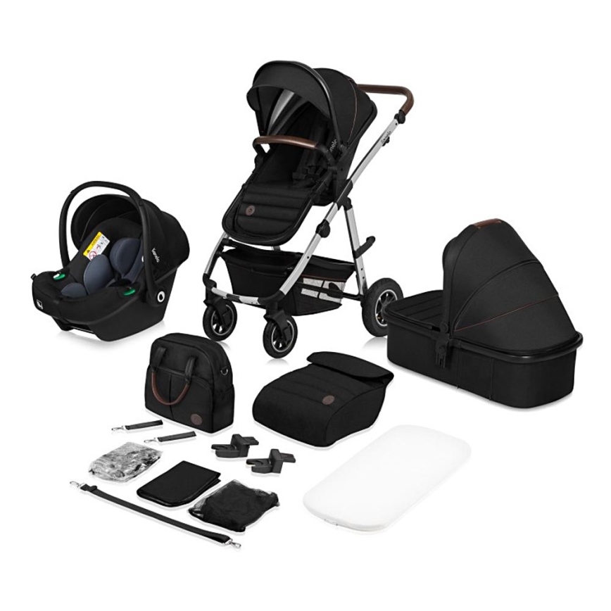 Lionelo - 3-in-1 combinatiekinderwagen AMBER Zwart/Zilver