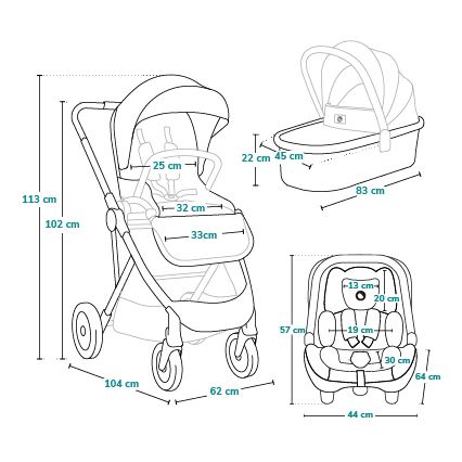 Lionelo - 3-in-1 combinatiekinderwagen AMBER Zwart/Zilver