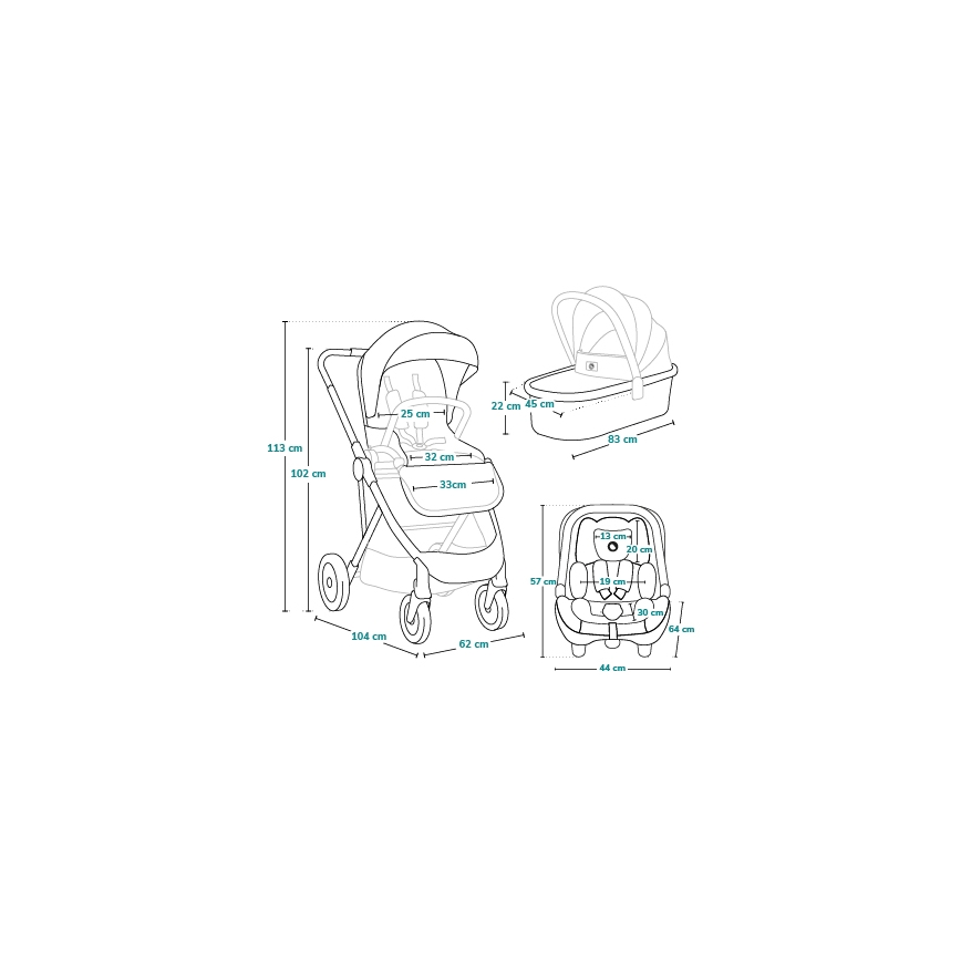 Lionelo - 3-in-1 combinatiekinderwagen AMBER Zwart/Zilver