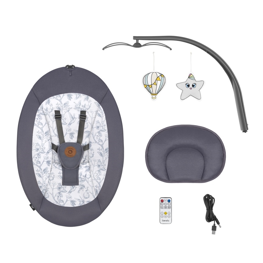 Lionelo - Babyschommel met melodie RALF 4xAA Grijs/Wit + afstandsbediening