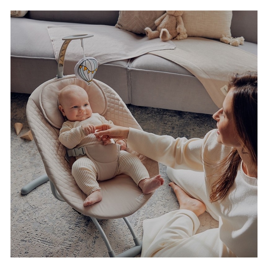 Lionelo - Babyschommel met melodie RIO, 4xC, Beige Latte + afstandsbediening