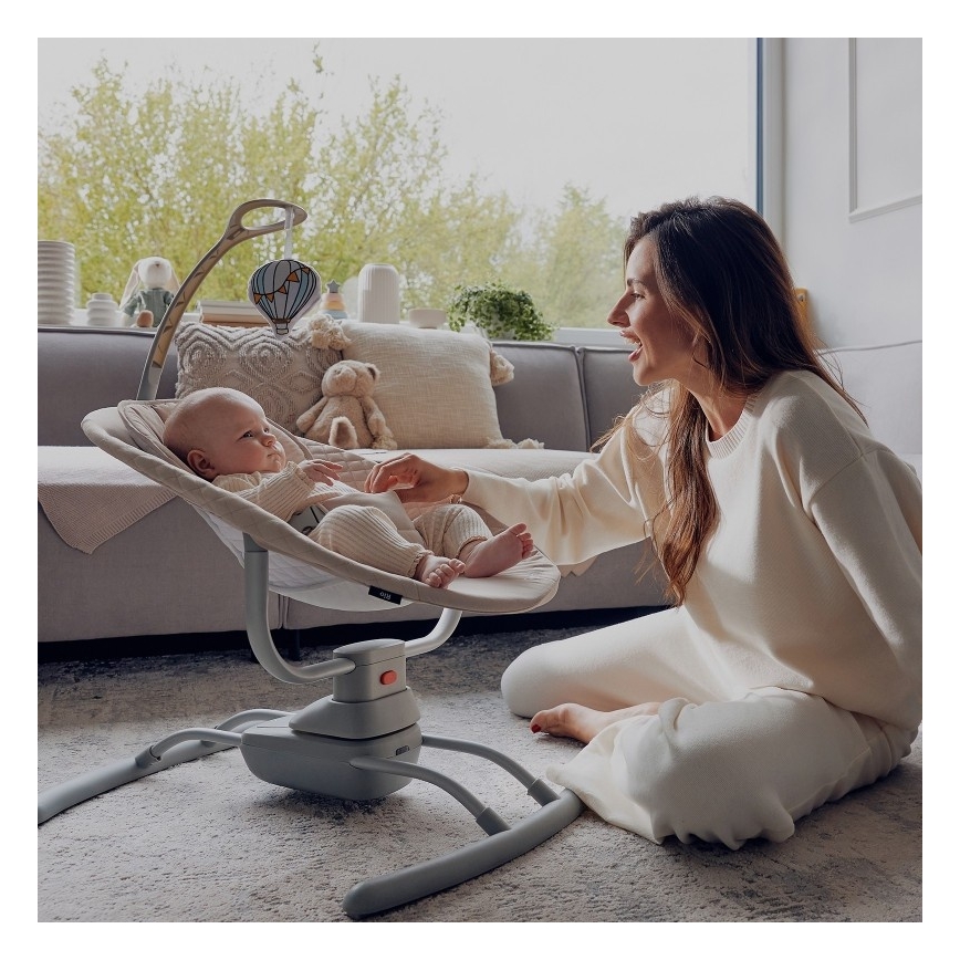 Lionelo - Babyschommel met melodie RIO, 4xC, Beige Latte + afstandsbediening