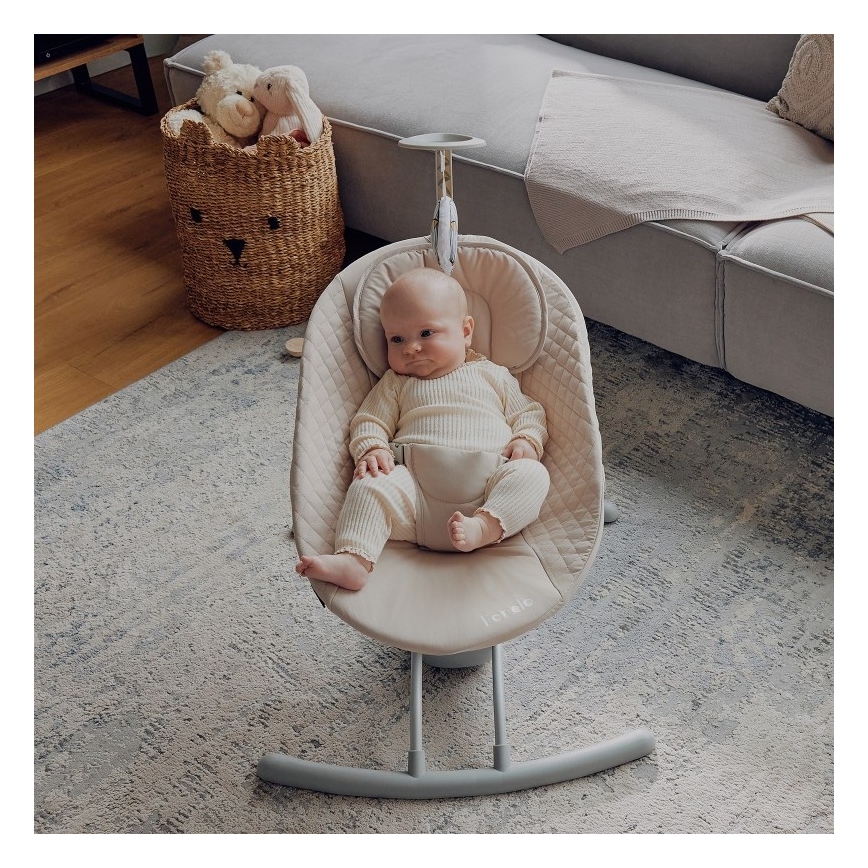 Lionelo - Babyschommel met melodie RIO, 4xC, Beige Latte + afstandsbediening