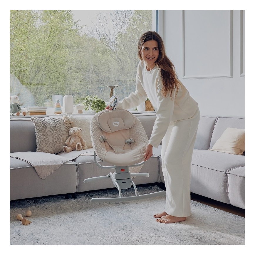 Lionelo - Babyschommel met melodie RIO, 4xC, Beige Latte + afstandsbediening
