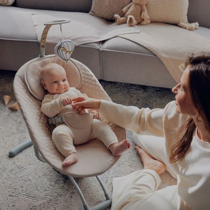 Lionelo - Babyschommel RIO met melodie, 4xC, Beige Latte en afstandsbediening