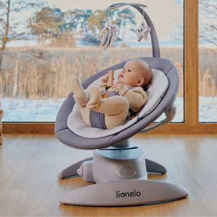 Lionelo - Babywip met melodie MELL Grey Stone 4xAA + afstandsbediening
